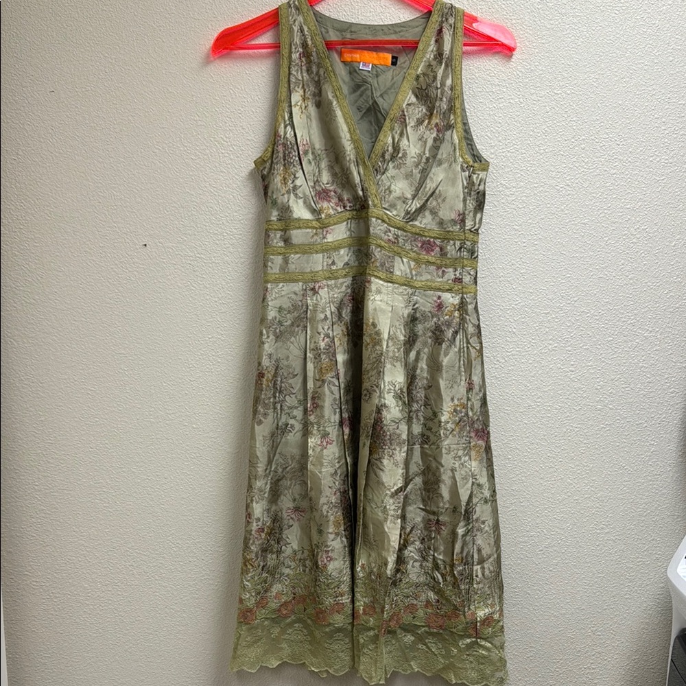 Y2K Cynthia Steffe Women’s Green Vintage Lace Floral Sleeveless Dress